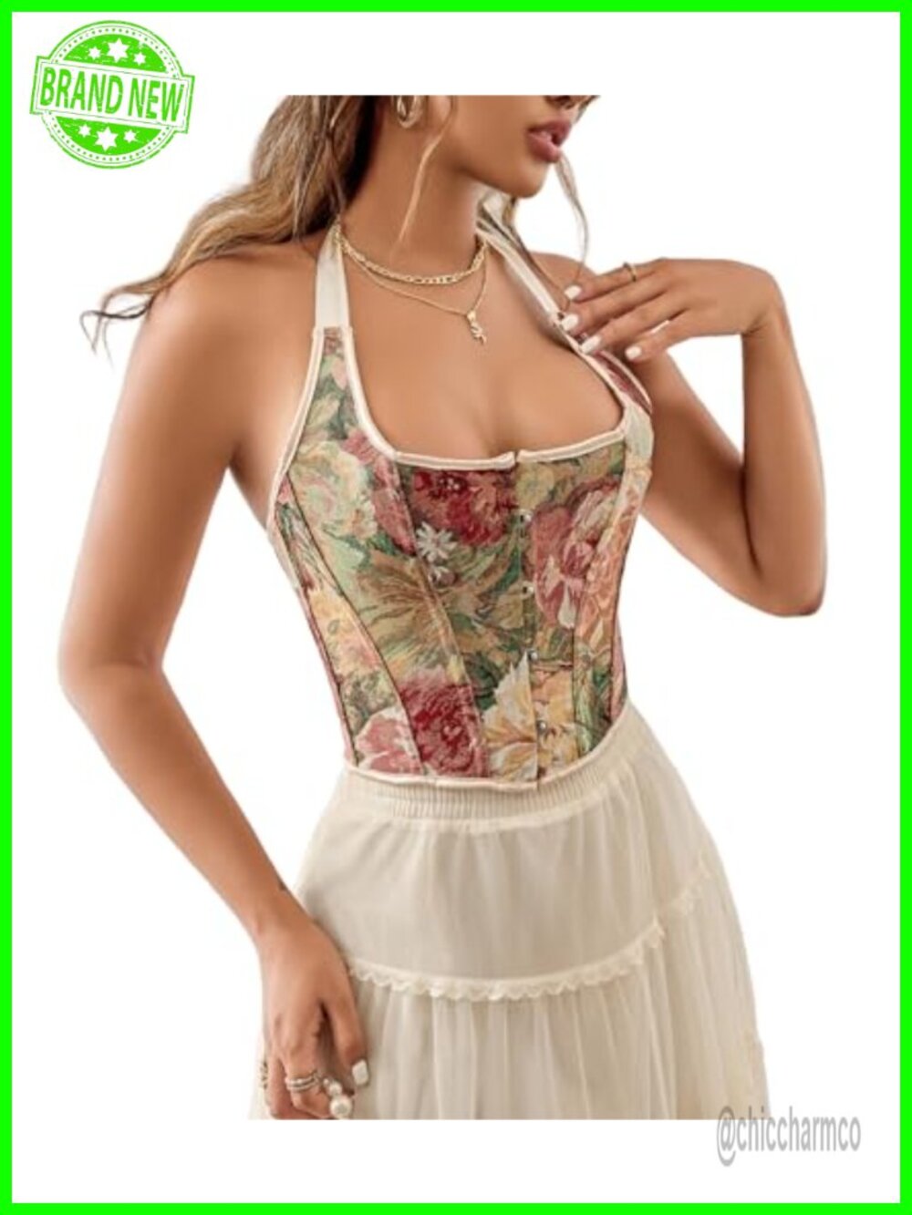 Vintage Corset Bustier Lace-Up Renaissance Halter Top Push-Up Satin